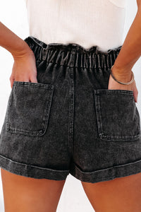 Paperbag Waist Denim Shorts with Pockets - Pahabu - Women's Clothing & Shop