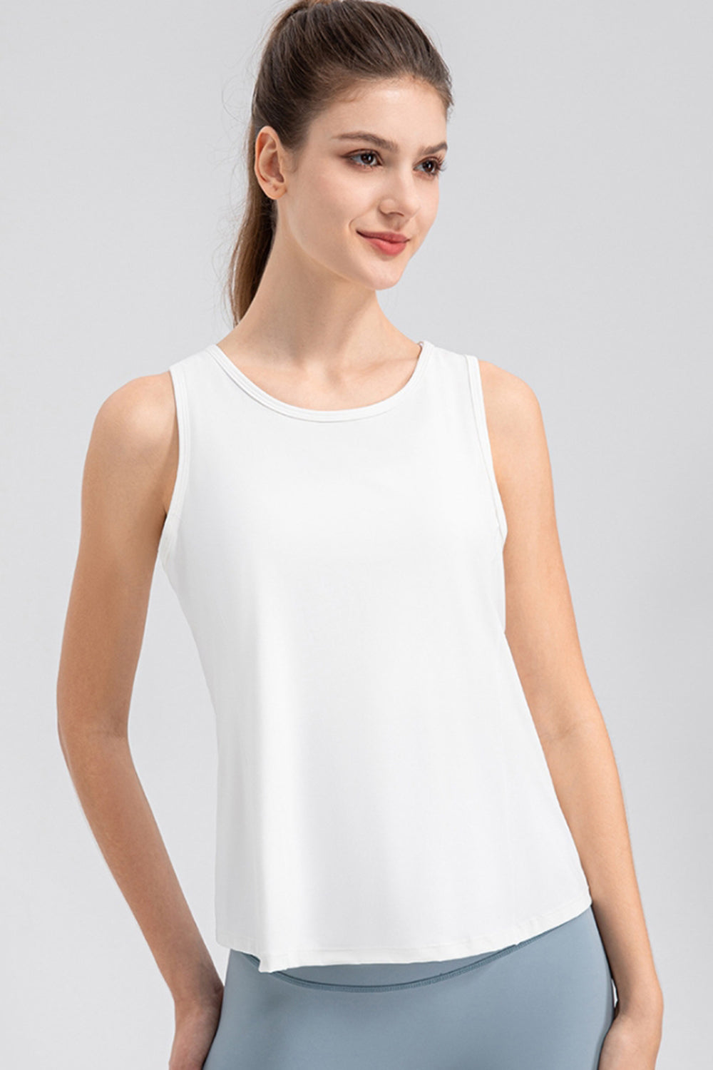 Wide Strap Round Neck Active Tank - Pahabu - Women's Clothing & Shop
