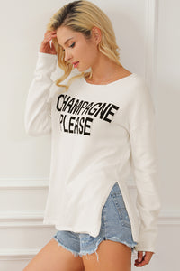 CHAMPAGNE PLEASE Long Sleeve Slit Sweater - Pahabu - Women's Clothing & Shop