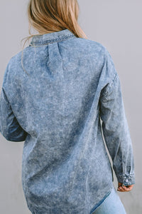 Button Up Dropped Shoulder Denim Top - Pahabu - Women's Clothing & Shop