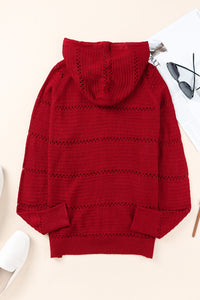 Zip-Up Raglan Sleeve Openwork Hooded Cardigan - Pahabu - Women's Clothing & Shop