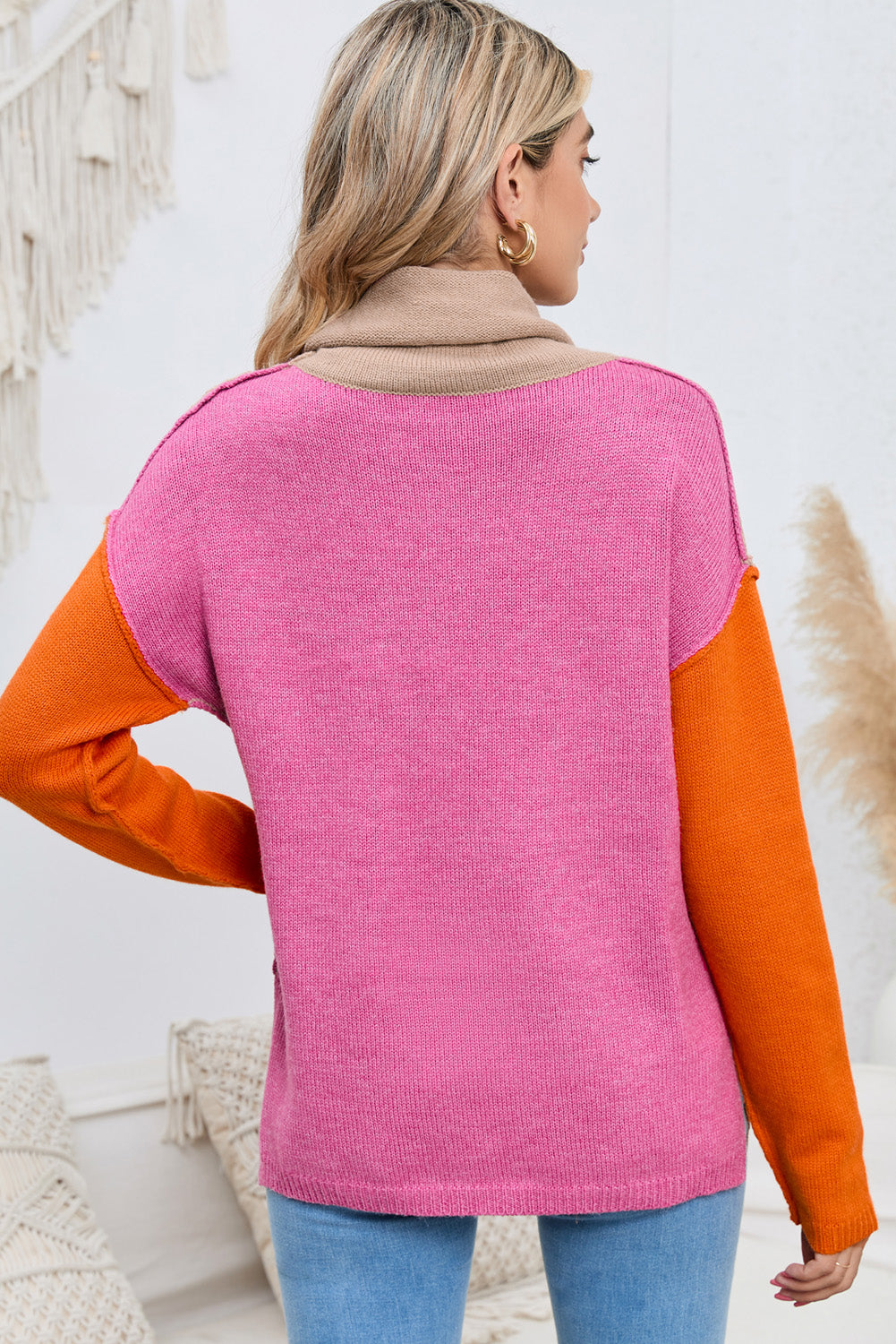 Turtle Neck Dropped Shoulder Slit Sweater - Pahabu - Women's Clothing & Shop