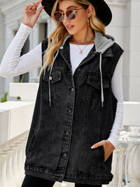 Drawstring Hooded Sleeveless Denim Top with Pockets - Pahabu - Women's Clothing & Shop