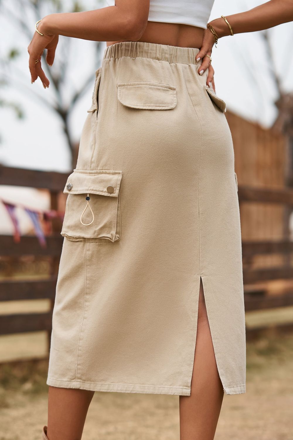 Drawstring Waist Slit Denim Skirt - Pahabu - Women's Clothing & Shop