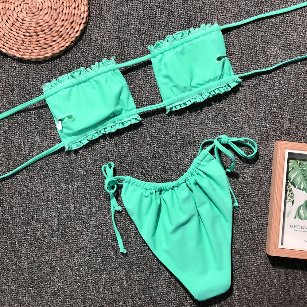 Frill Trim Ruched Bikini Set - Pahabu - Women's Clothing & Shop