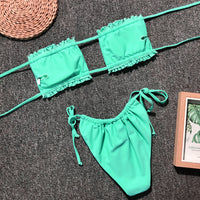 Frill Trim Ruched Bikini Set - Pahabu - Women's Clothing & Shop