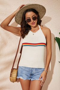 Rainbow Stripe Halter Neck Knit Tank - Pahabu - Women's Clothing & Shop