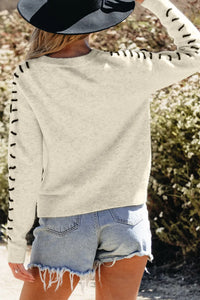 Contrast Round Neck Long Sleeve Sweater - Pahabu - Women's Clothing & Shop