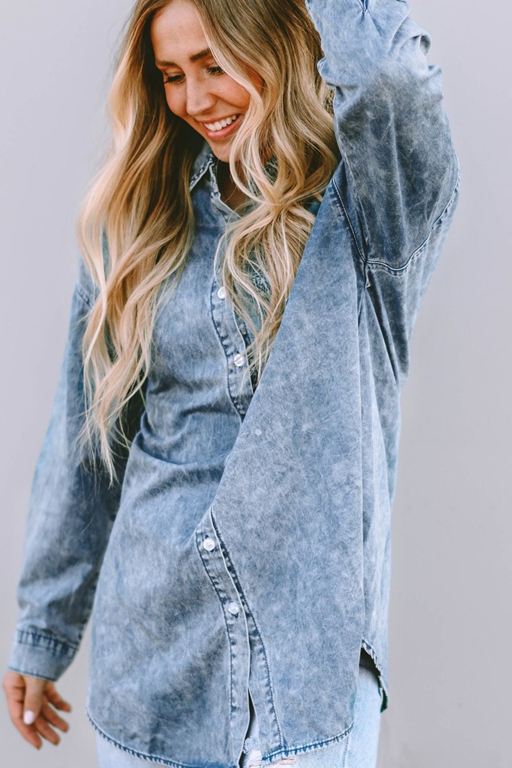 Button Up Dropped Shoulder Denim Top - Pahabu - Women's Clothing & Shop