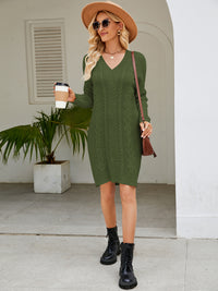 Cable-Knit V-Neck Mini Sweater Dress - Pahabu - Women's Clothing & Shop
