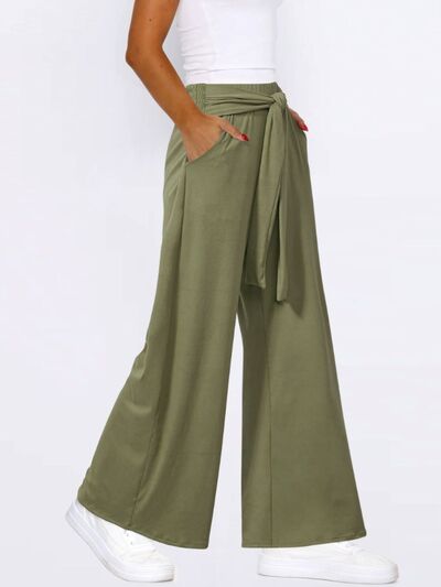 Tied Wide Leg Pants with Pockets - Pahabu - Women's Clothing & Shop