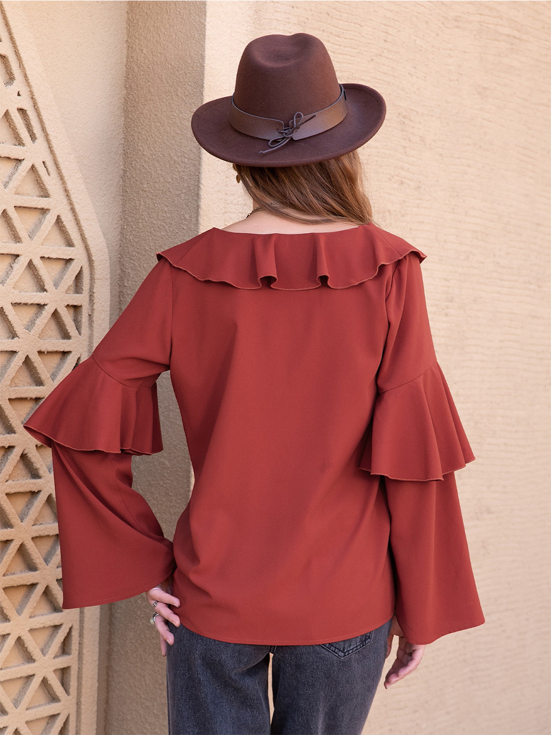 Statement Collar Long Sleeve Blouse - Pahabu - Women's Clothing & Shop
