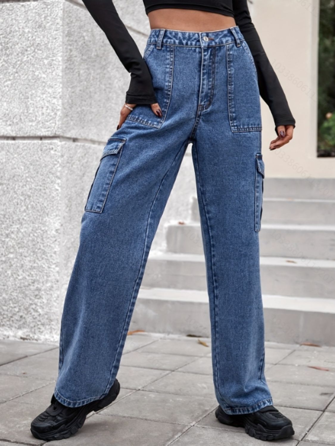 High Rise Straight Jeans with Cargo Pockets - Pahabu - Women's Clothing & Shop