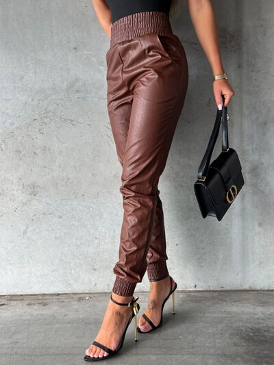 Smocked High Waist Pants with Pockets - Pahabu - Women's Clothing & Shop