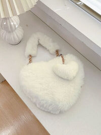 Heart Shape Faux Fur Handbag - Pahabu - Women's Clothing & Shop