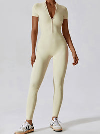 Basic Bae Half Zip Short Sleeve Active Jumpsuit - Pahabu - Women's Clothing & Shop