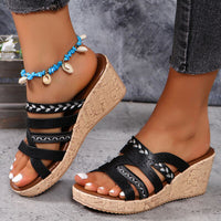 PU Leather Crisscross Wedge Sandals - Pahabu - Women's Clothing & Shop