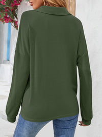 Half Button Collared Neck Long Sleeve Top - Pahabu - Women's Clothing & Shop