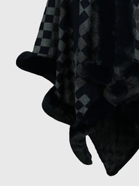 Checkered Faux Fur Trim Poncho - Pahabu - Women's Clothing & Shop