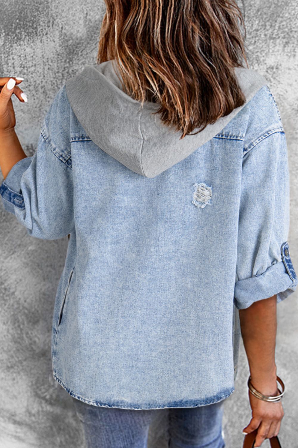 Distressed Button Up Hooded Denim Jacket with Pockets - Pahabu - Women's Clothing & Shop