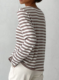 Striped Round Neck Long Sleeve Sweater - Pahabu - Women's Clothing & Shop