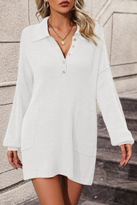Collared Neck Long Sleeve Sweater Dress with Pockets - Pahabu - Women's Clothing & Shop