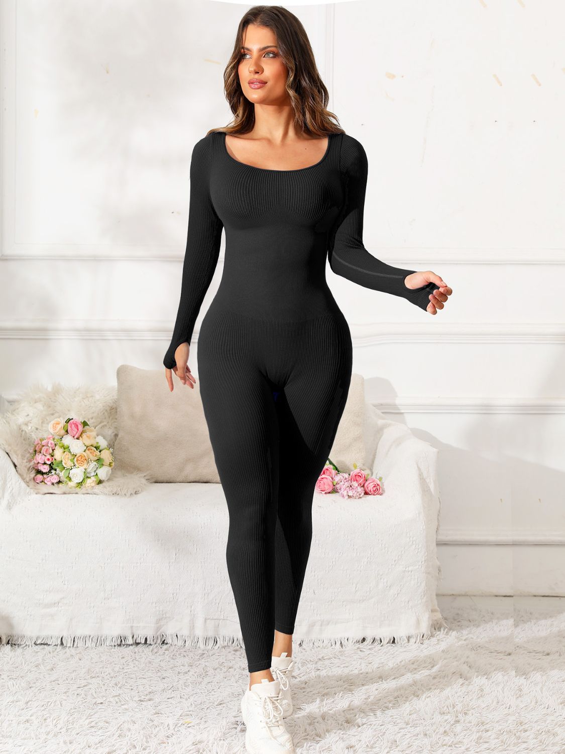 Scoop Neck Long Sleeve Active Jumpsuit - Pahabu - Women's Clothing & Shop