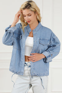 Snap Down Long Sleeve Denim Top - Pahabu - Women's Clothing & Shop