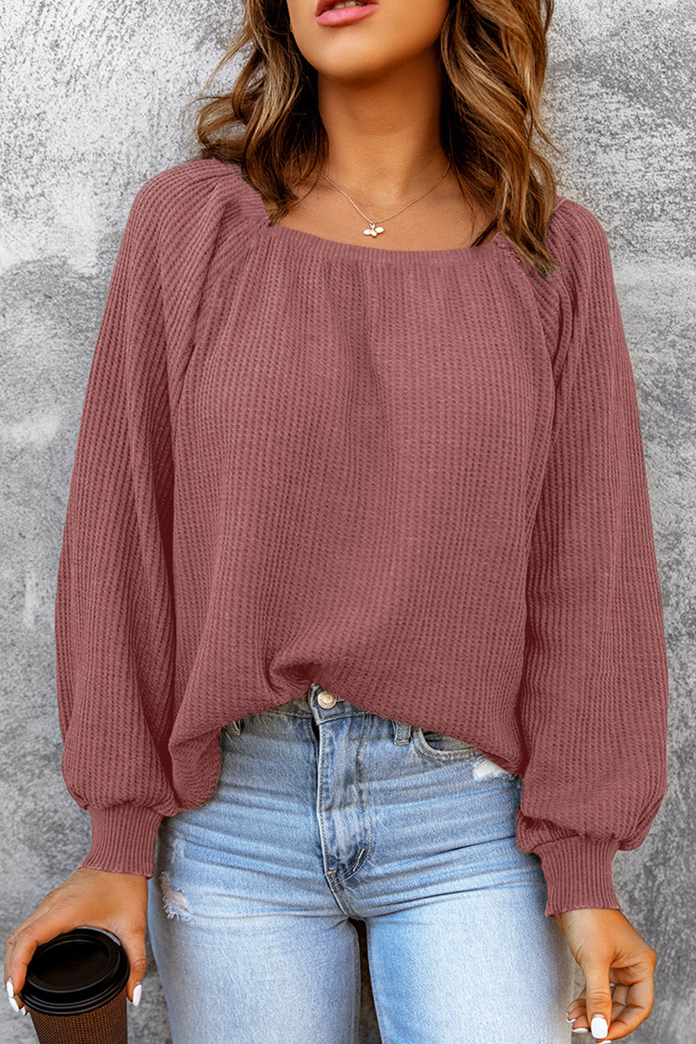 Square Neck Waffle-Knit Top - Pahabu - Women's Clothing & Shop