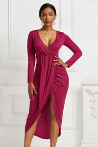 High-low Ruched Surplice Long Sleeve Dress - Pahabu - Women's Clothing & Shop