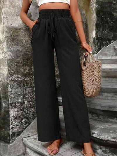 Tied High Waist Wide Leg Pants with Pockets - Pahabu - Women's Clothing & Shop