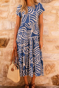 Tiered Printed Round Neck Short Sleeve Dress - Pahabu - Women's Clothing & Shop