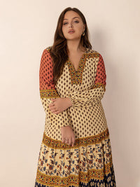 Plus Size Printed V-Neck Long Sleeve Maxi Dress - Pahabu - Women's Clothing & Shop