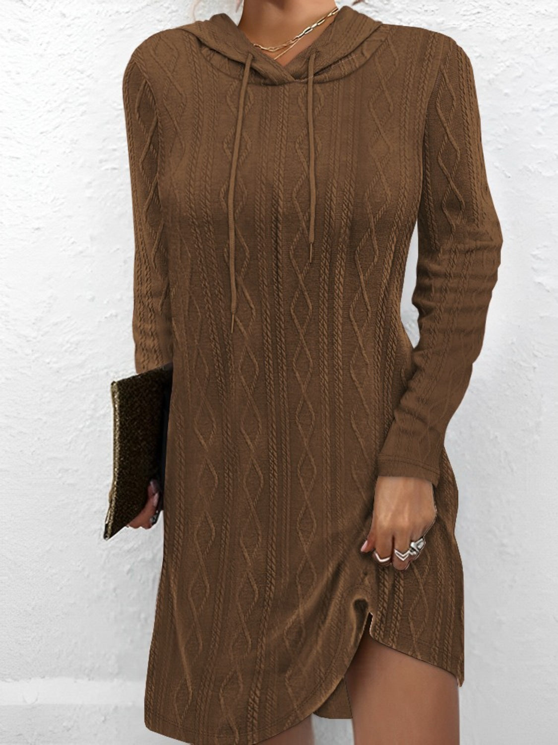 Drawstring Hooded Sweater Dress - Pahabu - Women's Clothing & Shop