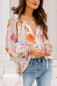Printed Tie Neck Long Sleeve Blouse - Pahabu - Women's Clothing & Shop
