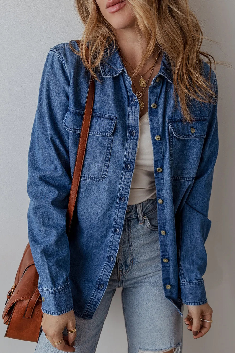 Button Up Long Sleeve Denim Jacket - Pahabu - Women's Clothing & Shop