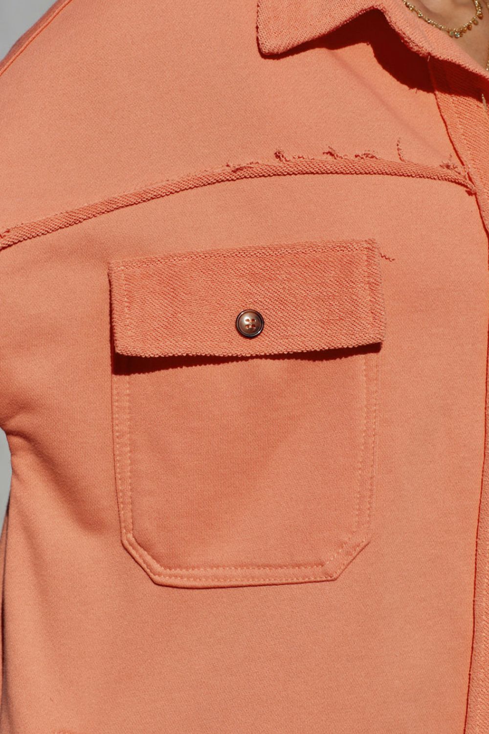 Exposed Seam Collared Neck Button Up Jacket - Pahabu - Women's Clothing & Shop