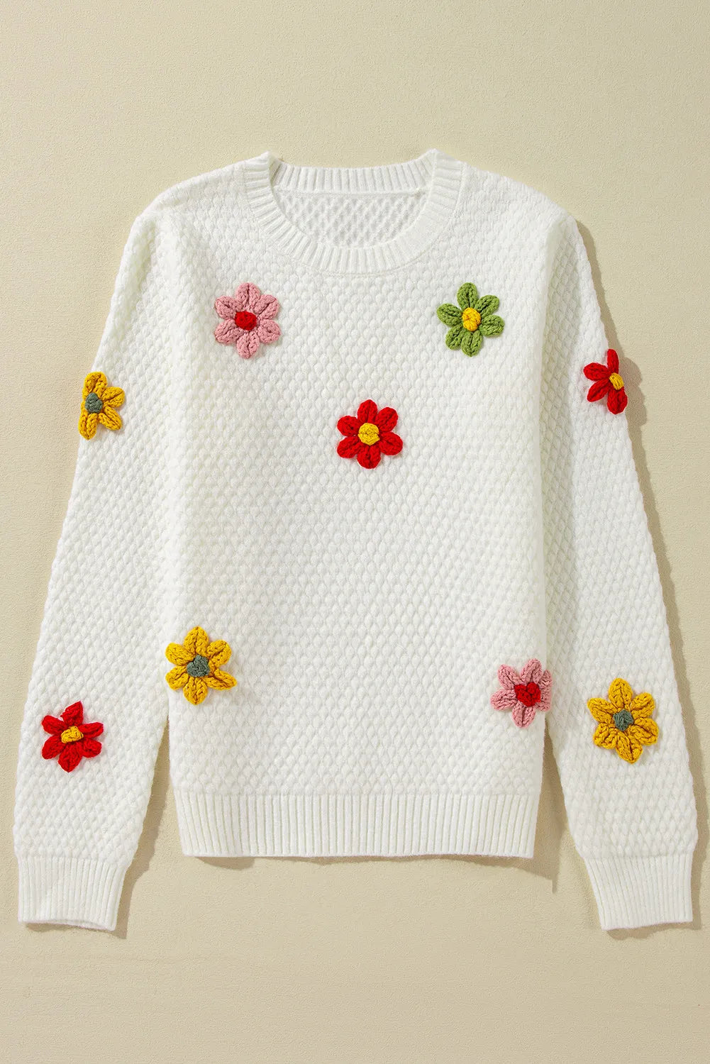 Crochet Flower Round Neck Sweater - Pahabu - Women's Clothing & Shop