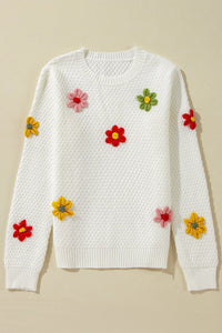Crochet Flower Round Neck Sweater - Pahabu - Women's Clothing & Shop