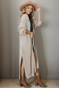 Open Front Side Slit Cardigan - Pahabu - Women's Clothing & Shop