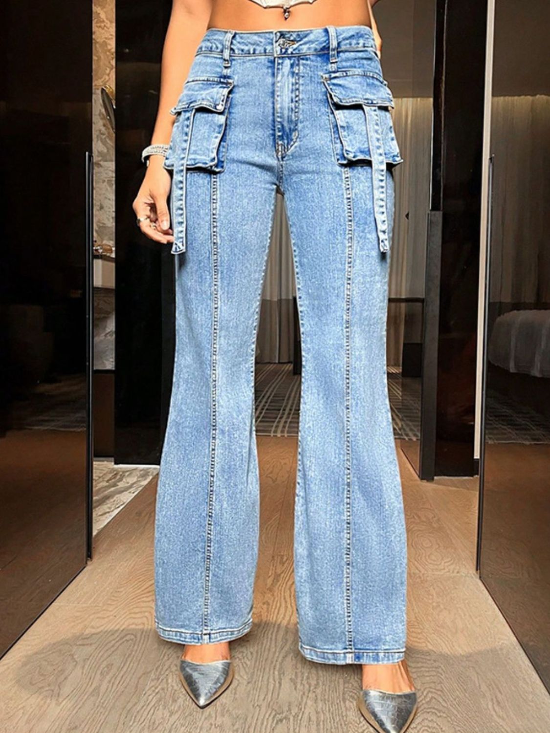 Mid Rise Straight Jeans with Cargo Pockets - Pahabu - Women's Clothing & Shop