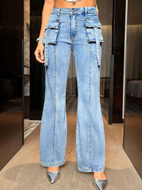 Mid Rise Straight Jeans with Cargo Pockets - Pahabu - Women's Clothing & Shop