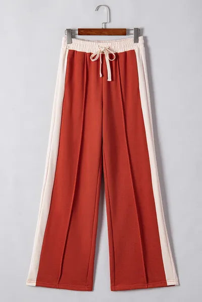 Drawstring Contrast Wide Leg Pants - Pahabu - Women's Clothing & Shop