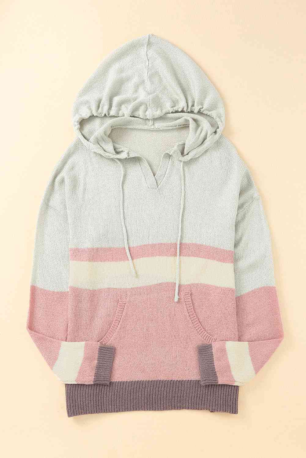 Color Block Drawstring Side Slit Hooded Sweater - Pahabu - Women's Clothing & Shop