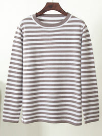 Striped Round Neck Long Sleeve Sweater - Pahabu - Women's Clothing & Shop