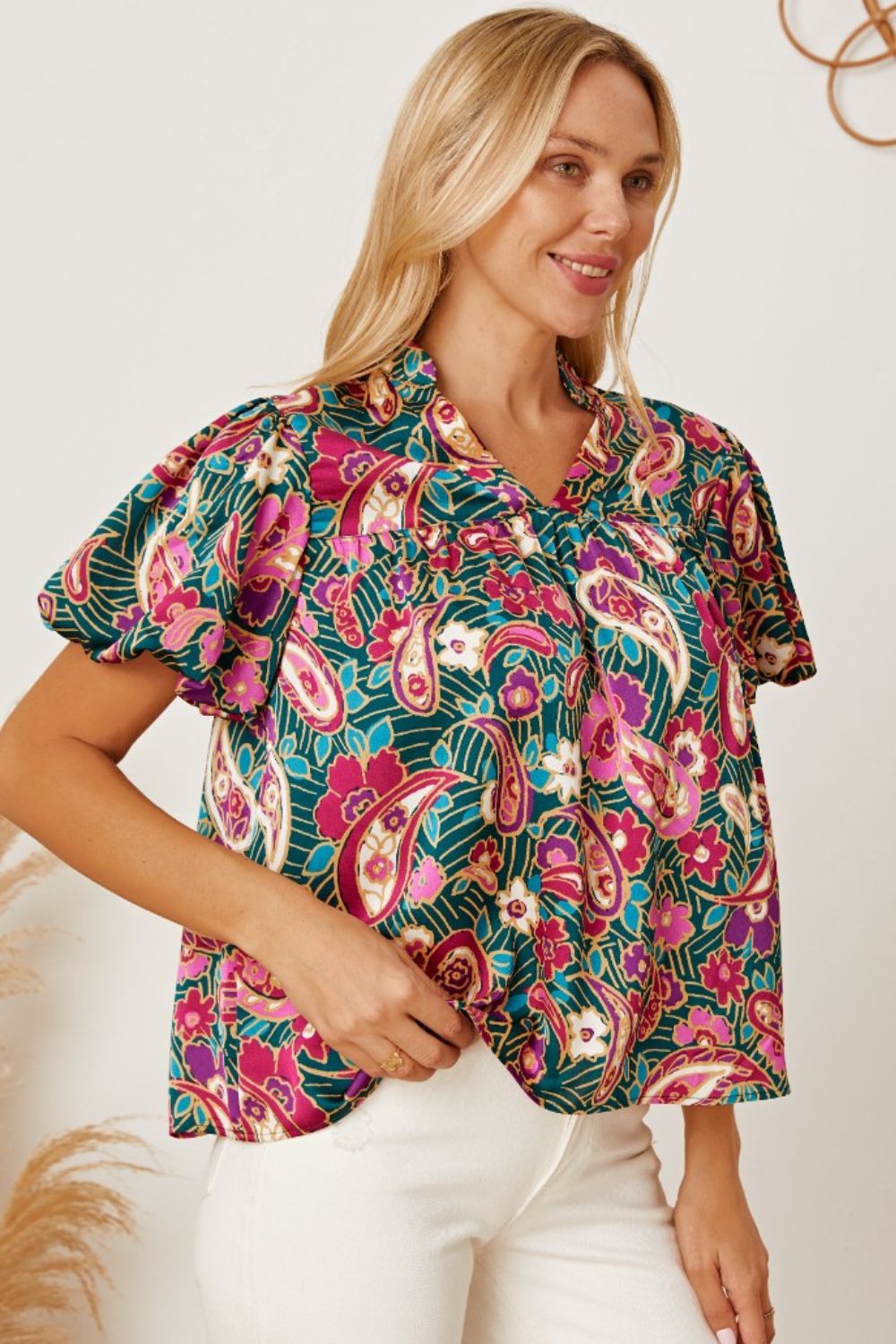 Floral Collared Neck Short Sleeve Blouse - Pahabu - Women's Clothing & Shop
