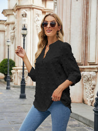 Swiss Dot Notched Neck Blouse - Pahabu - Women's Clothing & Shop