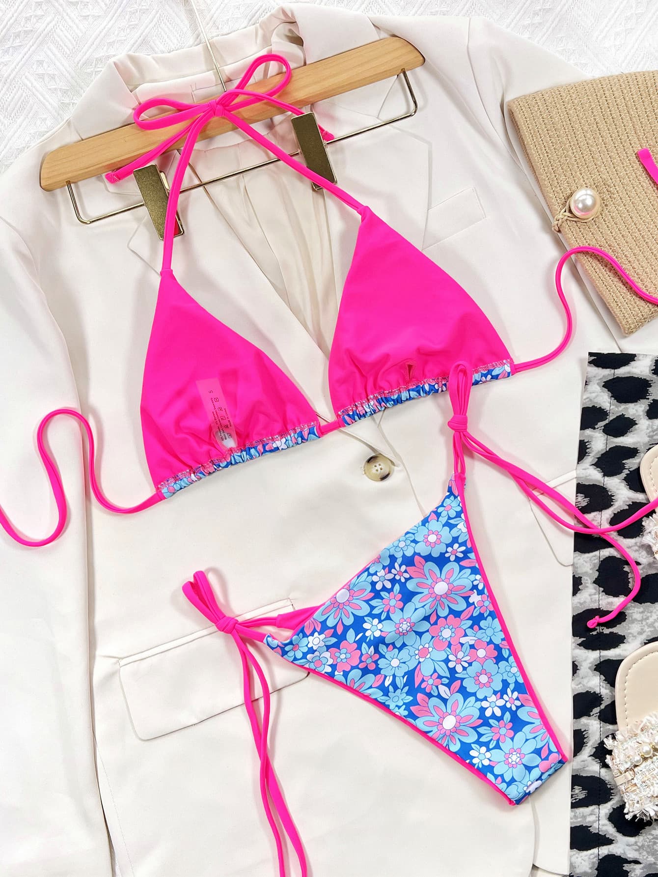 Floral Halter Neck Tie Side Bikini Set - Pahabu - Women's Clothing & Shop
