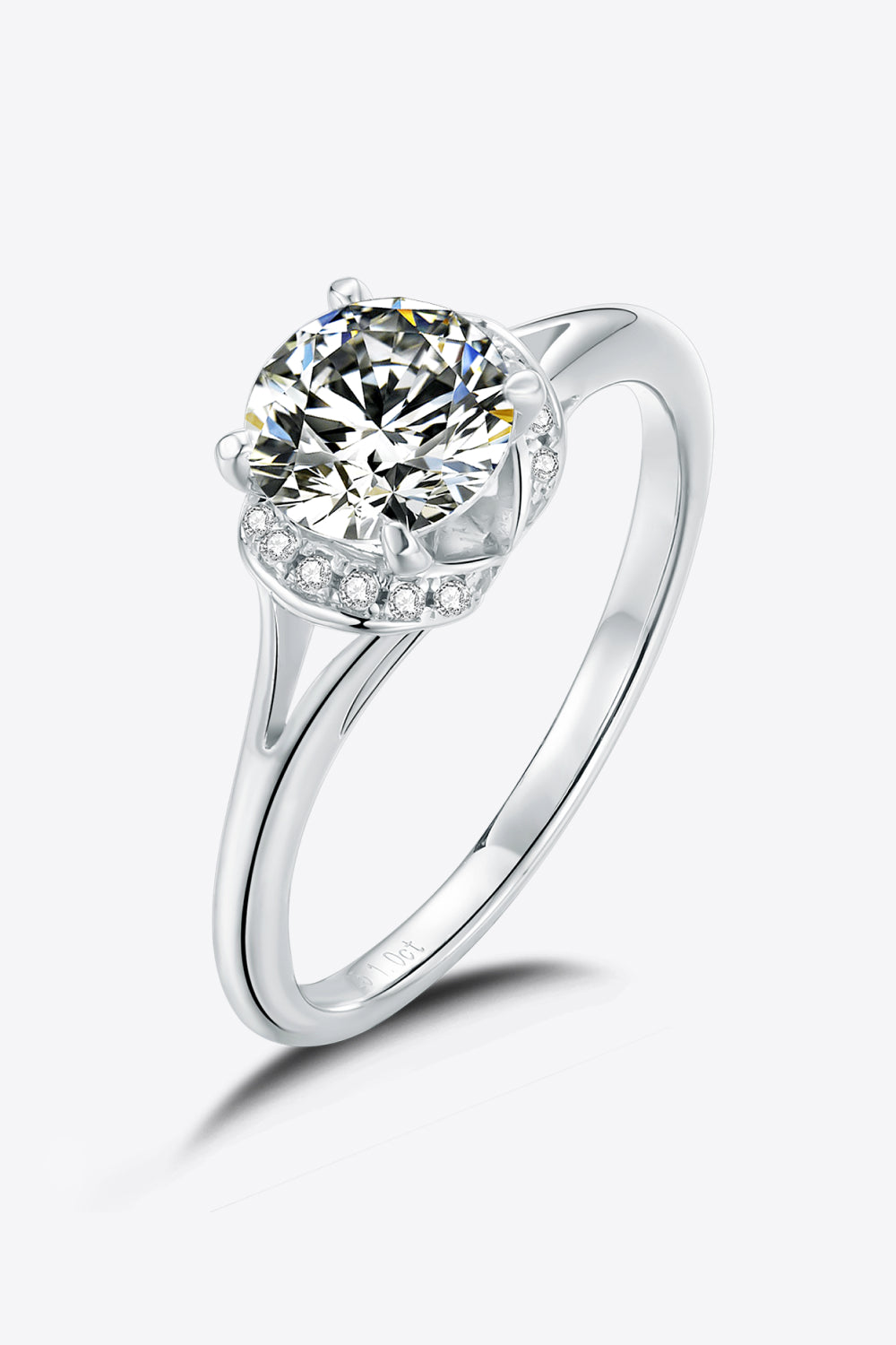 1 Carat Moissanite 925 Sterling Silver Split Shank Ring - Pahabu - Women's Clothing & Shop
