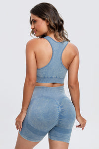 3 Piece Washed Square Neck Wide Strap Active Set - Pahabu - Women's Clothing & Shop